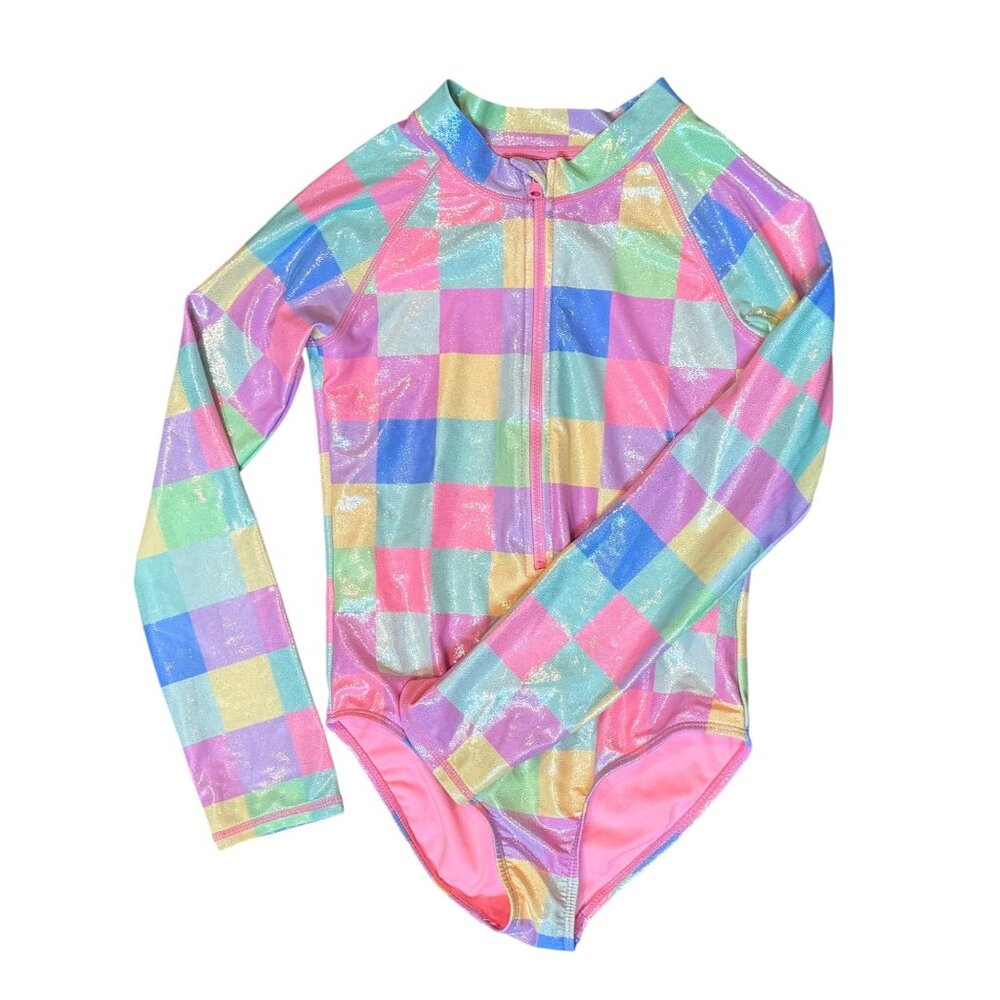 BMAGICAL Girls Swim Rashguard Size 8 Pink Plaid